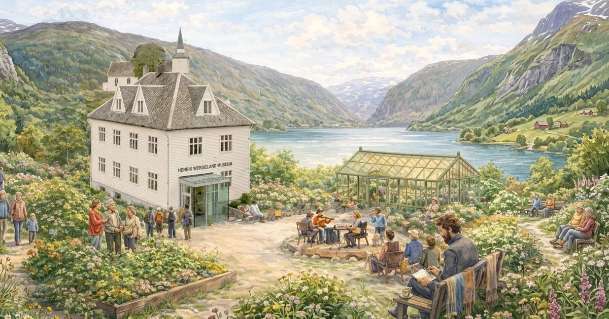 Fjordlandskap med lys over vannet